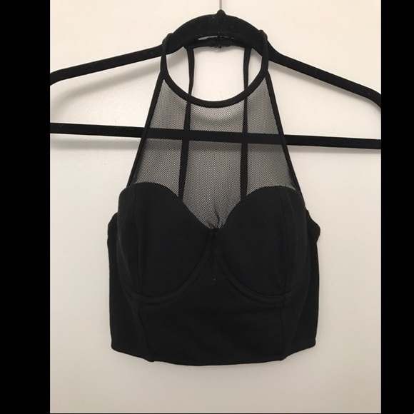 black mesh halter top